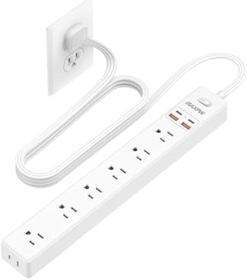Maxpw 6 Ft Power Strip Surge Protector with 7 Outlets & 4 USB Ports
