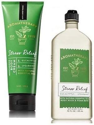 Bath and Body Works Aromatherapy Stress Relief Eucalyptus & Spearmint Body Cream & Shower Gel Set 8oz/10oz