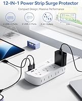 Navoltio 15 FT Flat Extension Cord with Surge Protector and USB Ports — image 3