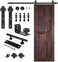 S&Z TOPHAND 28x84 in Brown British Brace Knotty Barn Door with 5FT Sliding Hardware Kit — image 1