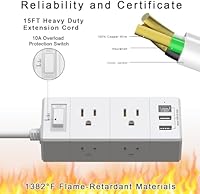 Tcstei 15Ft Extension Cord Power Strip with 6 AC Outlets and 3 USB Ports — image 6