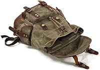 WUDON Men Travel Backpack, Genuine Leather-Waxed Canvas Shoulder Hiking Rucksack — image 5