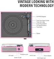 FEKTIK Vintage Vinyl Record Player M49Pink — image 2