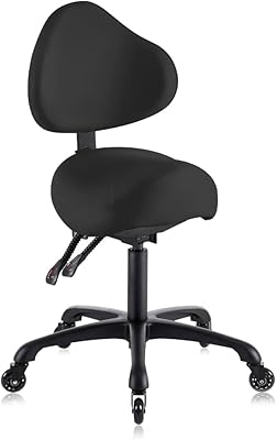 DR.LOMILOMI Pneumatic Swivel Rolling Saddle Chair with Wheels and Ergonomic Back Support