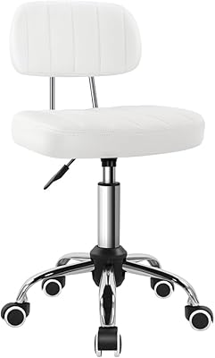 BFTOU White Square Swivel Stool with Backrest