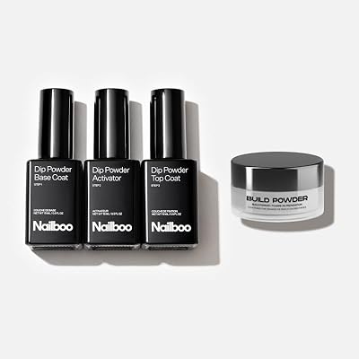 Nailboo Dip Powder Nail Kit Bundle – Base Coat, Activator, Top Coat & Build Powder, Clear 1oz 4 Piece Set