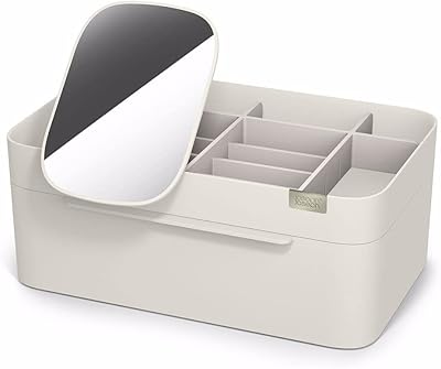 Joseph Joseph Viva Makeup Cosmetic Storage Organizer with Drawer, Large with Mirror, Cream