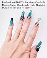 CAMILCY Press on Nails Handmade Long Coffin Armor Cat's Eye Blue Diamonds A048 — image 2
