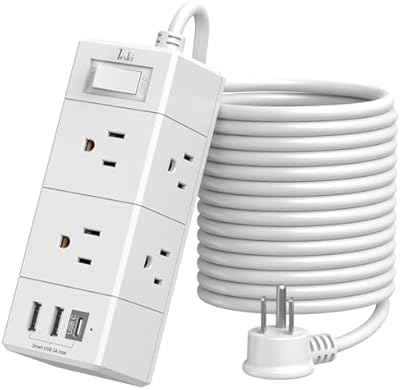 Tcstei 15Ft Extension Cord Power Strip with 6 AC Outlets and 3 USB Ports