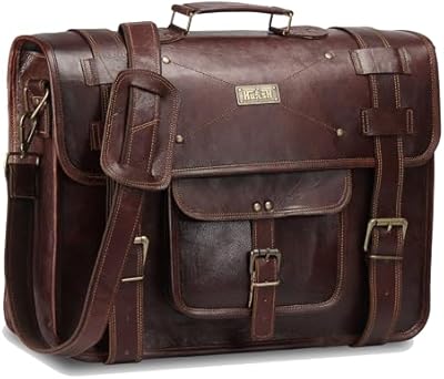 Hulsh Full Grain Leather Messenger Bag for Men 16-inch Laptop Briefcase