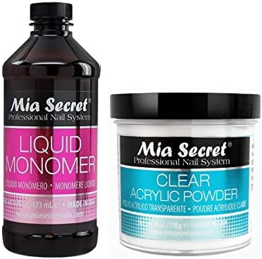 Mia Secret 16 Ounce Liquid Monomer With 4 Ounce Clear Acrylic Powder Set