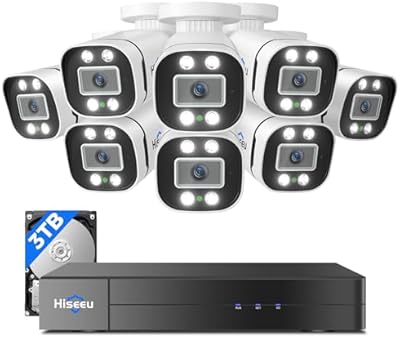 Hiseeu 5MP Wired Security Camera System 8CH with 3TB HDD