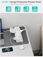 HOPOW Surge Protector Power Strip with 12 AC Outlets & 4 USB Ports — image 2