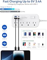 Navoltio 15 FT Flat Extension Cord with Surge Protector and USB Ports — image 6