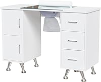 OmySalon Manicure Table Nail Desk with Glass Top & Wrist Rest, White — image 1