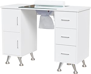 OmySalon Manicure Table Nail Desk with Glass Top & Wrist Rest, White Review