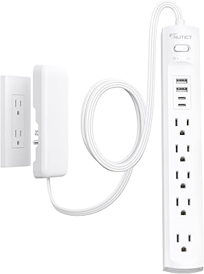 NUTICT 10ft Outlet Cover Extension Cord with 5-Outlets & 4 USB Ports