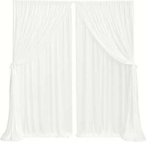Ling's Moment 10ft x 10ft White Sheer Wedding Backdrop Curtains, 2 Panels