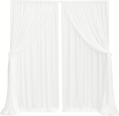 Ling's Moment 10ft x 10ft White Sheer Wedding Backdrop Curtains, 2 Panels
