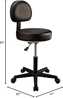 Master Massage Pneumatic Hydraulic Rolling Stool with Backrest, Black — image 2