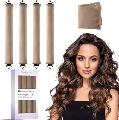 Posicurly Heatless Curls Overnight Hair Curlers - 4 Pcs Velvet Rollers with Satin Wrap