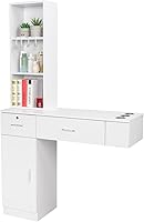 OmySalon Wall Mount Barber Station with Storage Cabinet and Shelves (White) — image 9