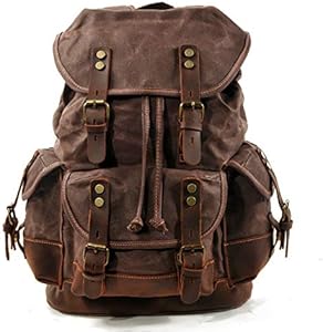 WUDON Men Travel Backpack, Genuine Leather-Waxed Canvas Shoulder Hiking Rucksack Review