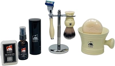 G.B.S Men's Shaving Set with Razor, Brush, Mug, Soap, and Pre-Shave Oil