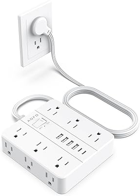 AOFO Flat Plug Power Strip with 12 AC Outlets and 6 USB Ports