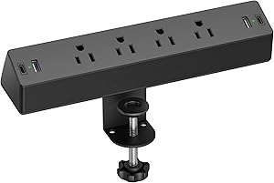 TenTrend Desk Clamp Surge Protector with 10 FT Extension Cord