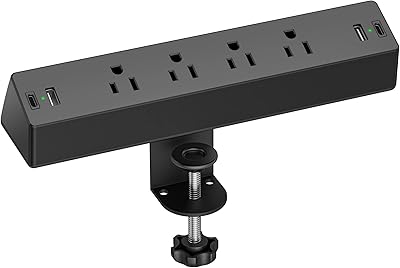 TenTrend Desk Clamp Surge Protector with 10 FT Extension Cord