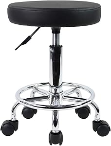 KKTONER PU Leather Round Rolling Stool with Foot Rest Review
