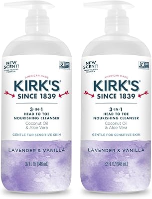 Kirk's 3-in-1 Head to Toe Nourishing Liquid Cleanser, Lavender & Vanilla, 32 Fl Oz - 2 Pack
