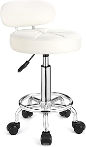 FNZIR Swivel Rolling Spa Stool with Backrest, White Review