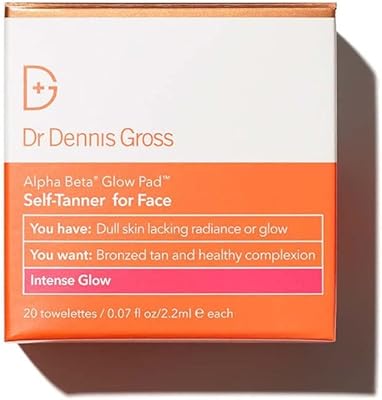 Dr Dennis Gross Alpha Beta Glow Pad Self Tanner, Intense Glow for Face (20 Towelettes)