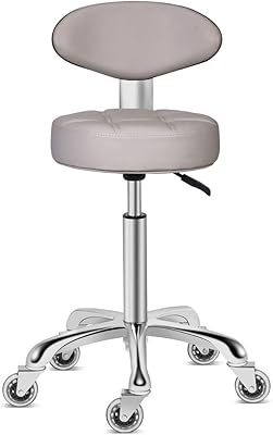 Kaleurrier Swivel Stool Chair with Back Rest (Grey)