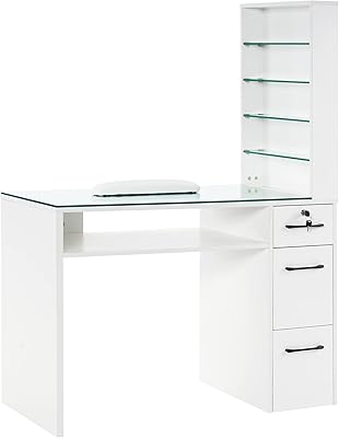 BarberPub Manicure Table with Drawers, White, 456019 inch