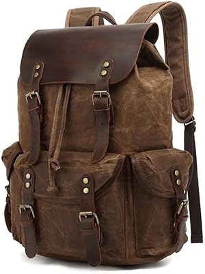 Lmagice Genuine Leather Canvas Waxed Backpack