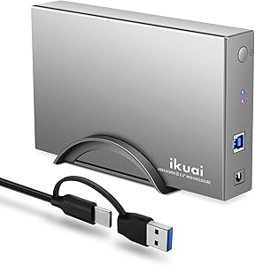 ikuai 3.5″ Hard Drive Enclosure USB 3.0 / USB C to SATA for 3.5 inch HDD & SSD, Up to 20TB