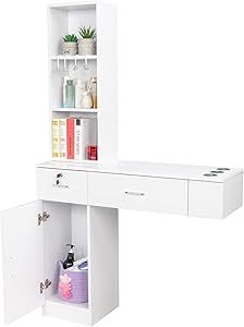OmySalon Wall Mount Barber Station with Storage Cabinet and Shelves (White) Review