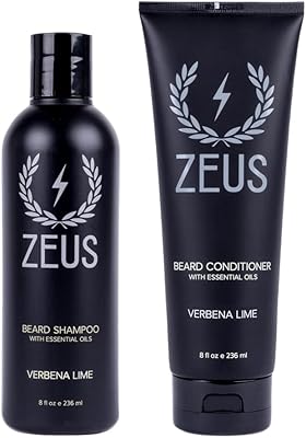 ZEUS Beard Wash Set for Men 8oz Shampoo & Conditioner Verbena Lime