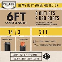 Cablectric Heavy Duty Power Strip Surge Protector 8 Outlets 6 ft Extension Cord — image 2