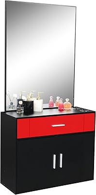 Winado Wall Mount Salon Station with Mirror & Storage Cabinet