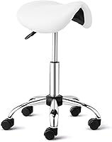 OmySalon Saddle Stool Rolling Chair, White — image 1