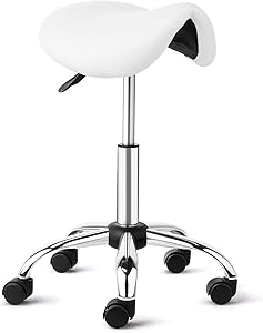 OmySalon Saddle Stool Rolling Chair, White Review