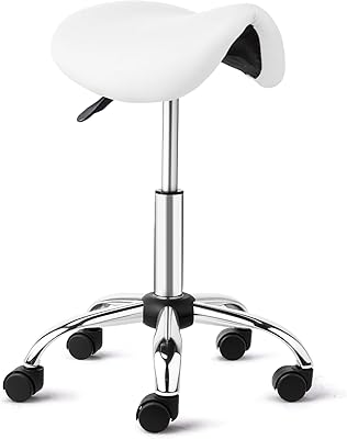 OmySalon Saddle Stool Rolling Chair, White