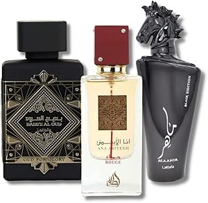 Lattafa Perfumes Bade'e Al Oud For Glory, Maahir Black & Ana Abiyedh Rouge EDP 100mL