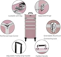 Mefeir 4 in 1 Rolling Makeup Train Case (Pink) — image 5