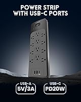 PLUGTUL Surge Protector Power Strip 10FT 12 Outlets USB-C 20W — image 3