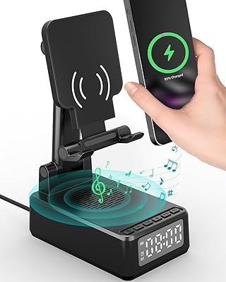 Bitswolee BQ12 Cell Phone Stand with Bluetooth Speaker and Wireless Charger